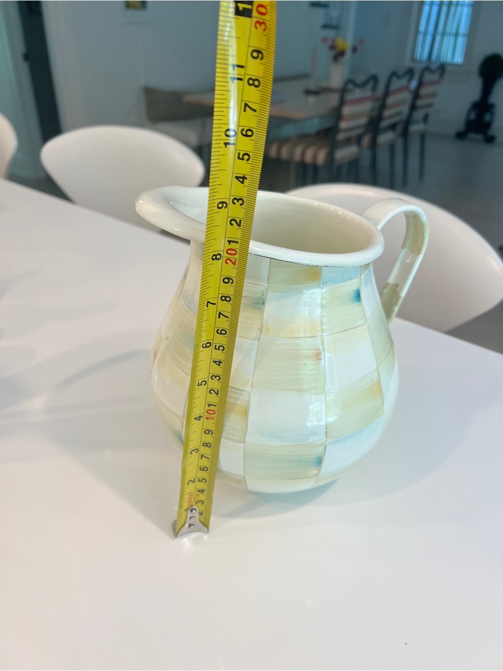Mackenzie-Childs Checkered Ceramic Pitcher in Cream and Pale Green - Picture 6 of 8